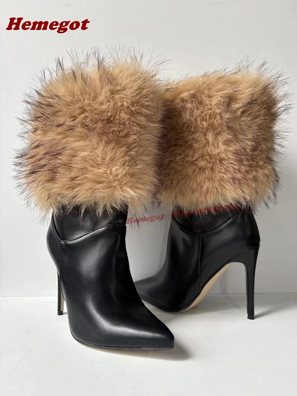 Black Fluffy Fur Patchwork Mid Boots Pointy Toe Black Stiletto Women's Boots Winter Thin High Heels Splicing Warm Casual Shoes
Black Fluffy Fur Patchwork Mid Boots Pointy Toe Black Stiletto Women's Boots Winter Thin High Heels Splicing Warm Casual Shoes