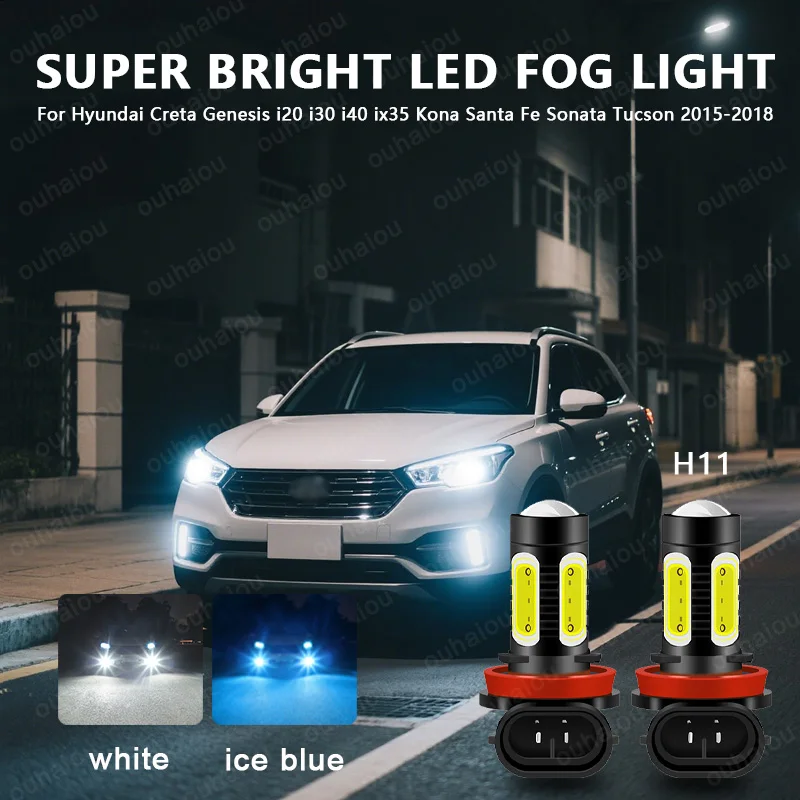For Hyundai Creta Genesis i20 i30 i40 ix35 Kona Santa Fe Sonata Tucson 2015-2018 Grandeur 2pcs LED Fog Light Blub Lamp H8H11
For Hyundai Creta Genesis i20 i30 i40 ix35 Kona Santa Fe Sonata Tucson 2015-2018 Grandeur 2pcs LED Fog Light Blub Lamp H8H11