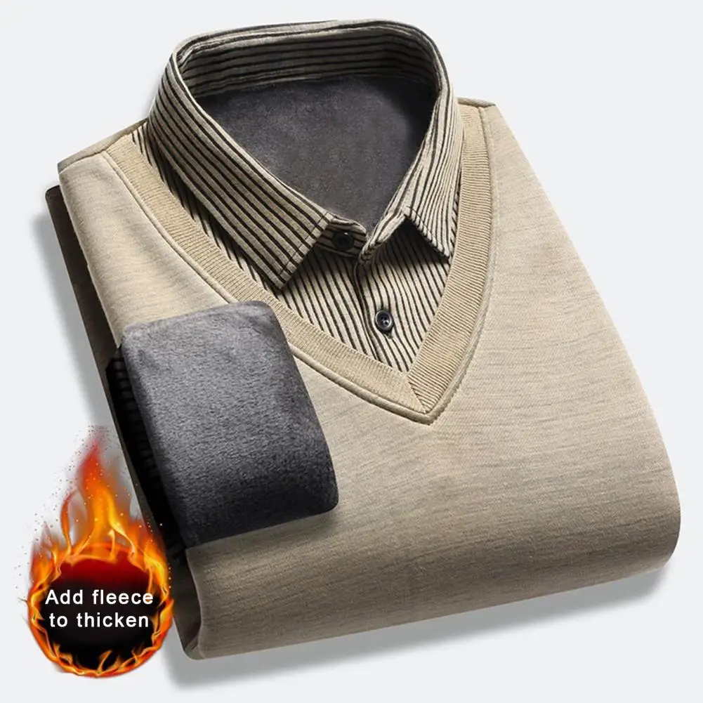 Men Base Shirt Men's Fall Winter Sweater with Fake Two-piece Shirt Design Turn-down Collar V Neck Long Sleeves for Warmth
Men Base Shirt Men's Fall Winter Sweater with Fake Two-piece Shirt Design Turn-down Collar V Neck Long Sleeves for Warmth