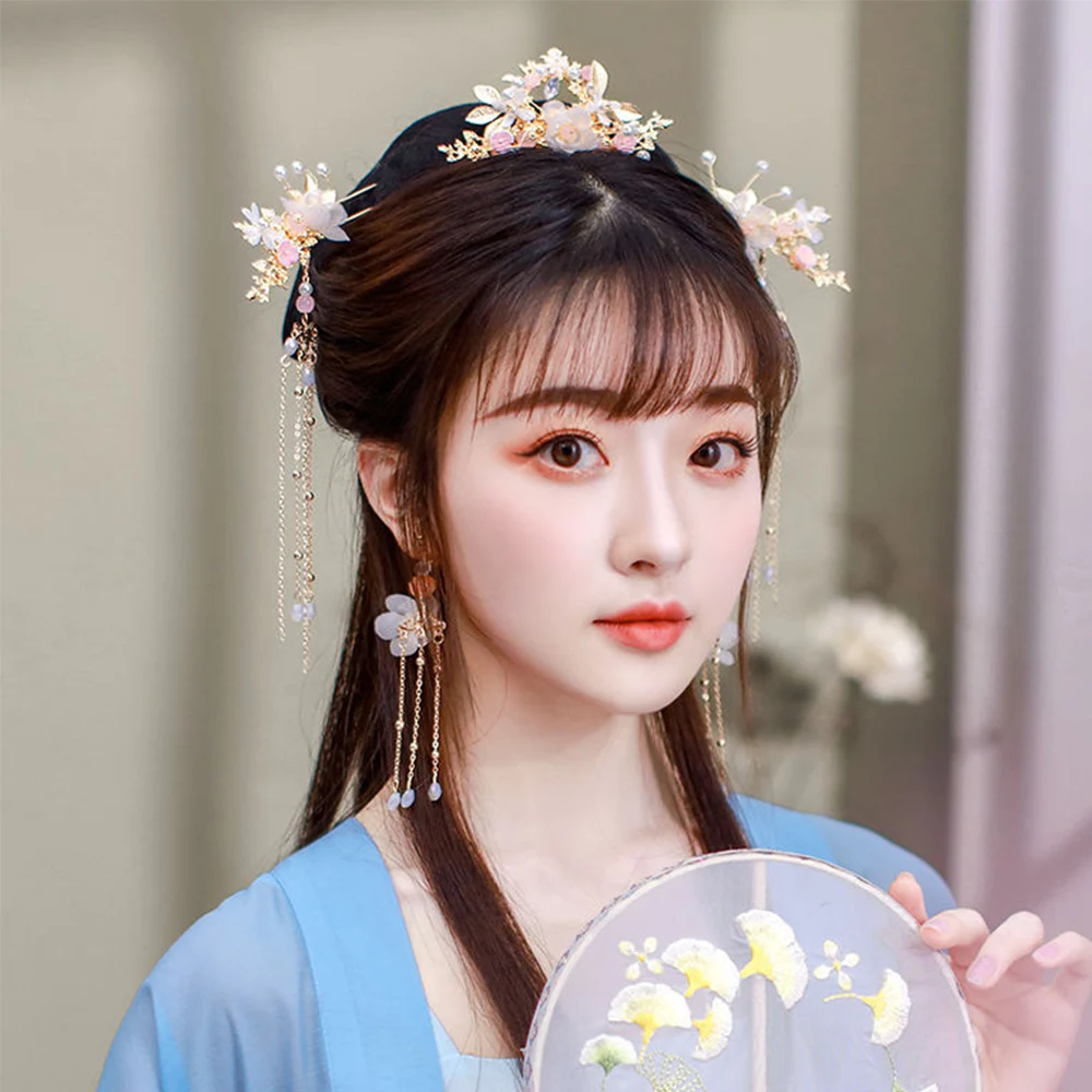 Women Headpiece Chinese Crystal Flower Tassel Handmade Headwear Sets Earrings Hanfu Hair Stick Hair Comb
Women Headpiece Chinese Crystal Flower Tassel Handmade Headwear Sets Earrings Hanfu Hair Stick Hair Comb