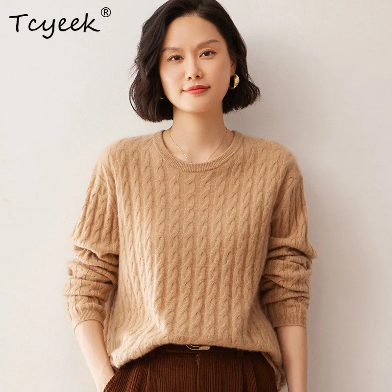 Tcyeek,12G 95% Cashmere Elegant Round Neck Sweater, Women's Solid Color Fashionable Loose Knit, Autumn and Winter Top T48909KS
Tcyeek,12G 95% Cashmere Elegant Round Neck Sweater, Women's Solid Color Fashionable Loose Knit, Autumn and Winter Top T48909KS