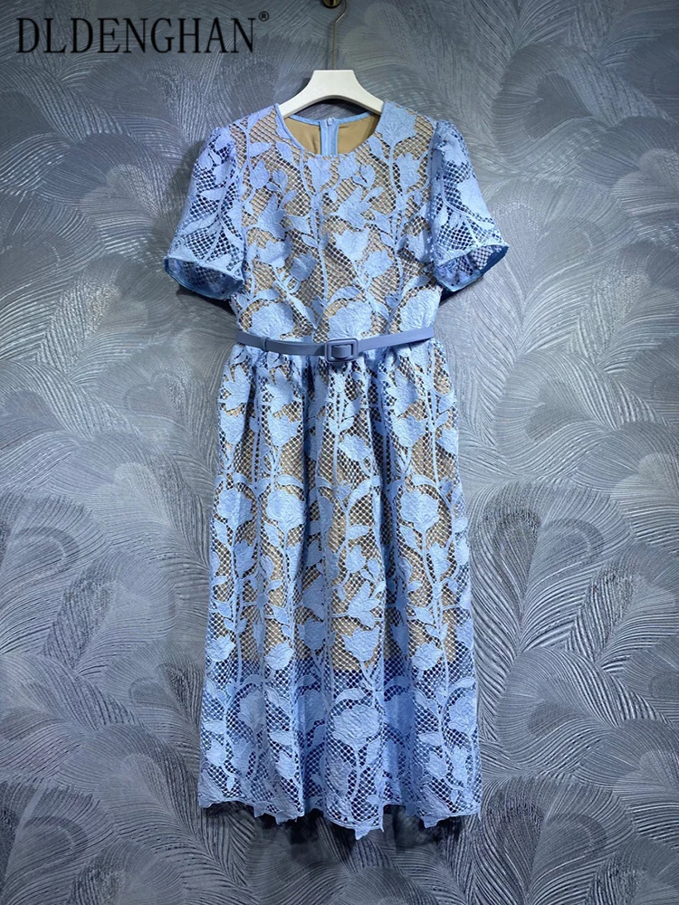 DLDENGHAN Spring Dress Women O-Neck Short Sleeve Hollow Out Water-Soluble Flower Solid Color Dresses Fashion Designer New
DLDENGHAN Spring Dress Women O-Neck Short Sleeve Hollow Out Water-Soluble Flower Solid Color Dresses Fashion Designer New