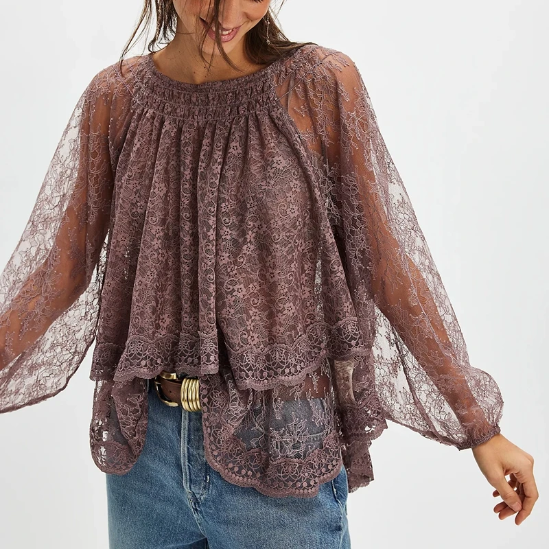 Women Flowy Lace Blouse Boho See Through Long Sleeve Ruffle Bow Tied Hollowed Top Sheer Mesh Loose Shirts Summer Beach Cover Ups
Women Flowy Lace Blouse Boho See Through Long Sleeve Ruffle Bow Tied Hollowed Top Sheer Mesh Loose Shirts Summer Beach Cover Ups