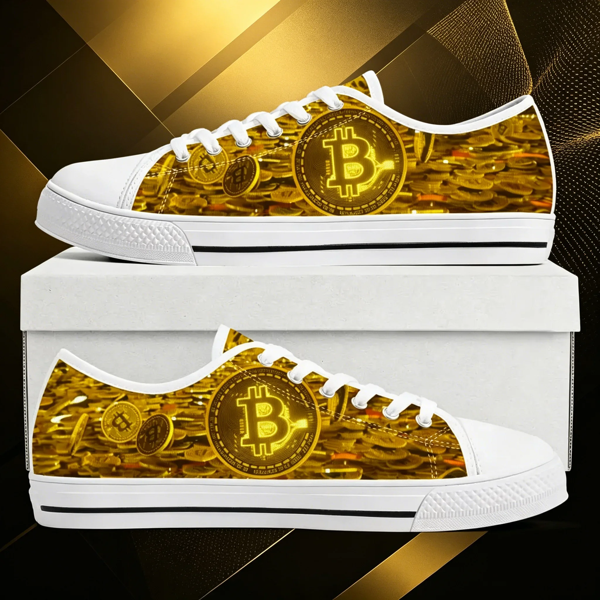 Bitcoin printed custom sneakers, classic lace-up canvas shoes, crypto coin pattern, breathable and comfortable
Bitcoin printed custom sneakers, classic lace-up canvas shoes, crypto coin pattern, breathable and comfortable