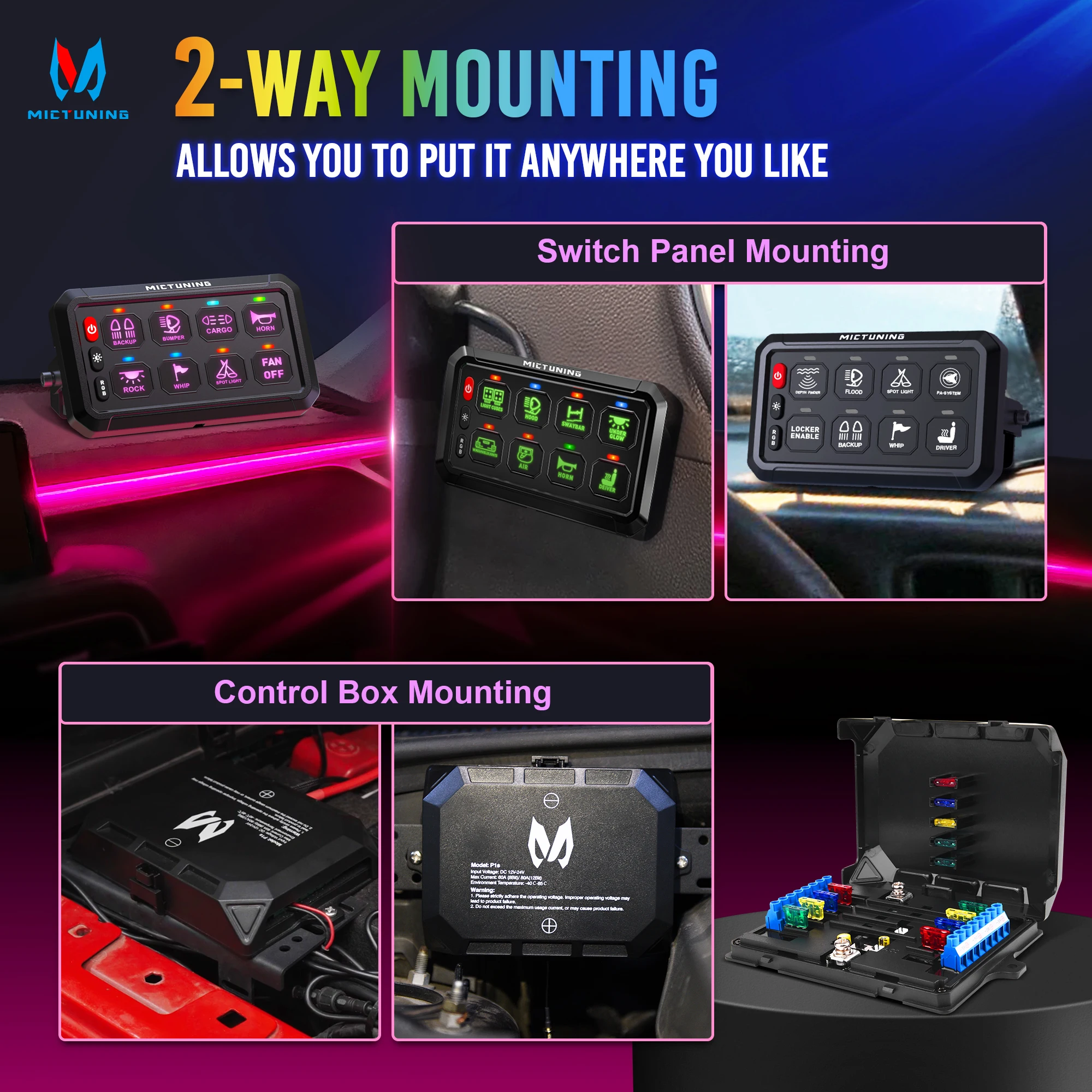 MICTUNING 12V-24V RGB 5 Inch 12 Gang Switch Panel Toggle Momentary Strobe Pulsed Switch Pod with Backlit Off for Truck RV Marine
MICTUNING 12V-24V RGB 5 Inch 12 Gang Switch Panel Toggle Momentary Strobe Pulsed Switch Pod with Backlit Off for Truck RV Marine