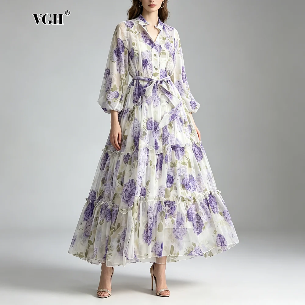 VGH Elegant Floral Print Lantern Sleeves Ruffles Hem Dress for Women Stand Collar Spliced Lace Up A Line Skirt for Garden Party
VGH Elegant Floral Print Lantern Sleeves Ruffles Hem Dress for Women Stand Collar Spliced Lace Up A Line Skirt for Garden Party