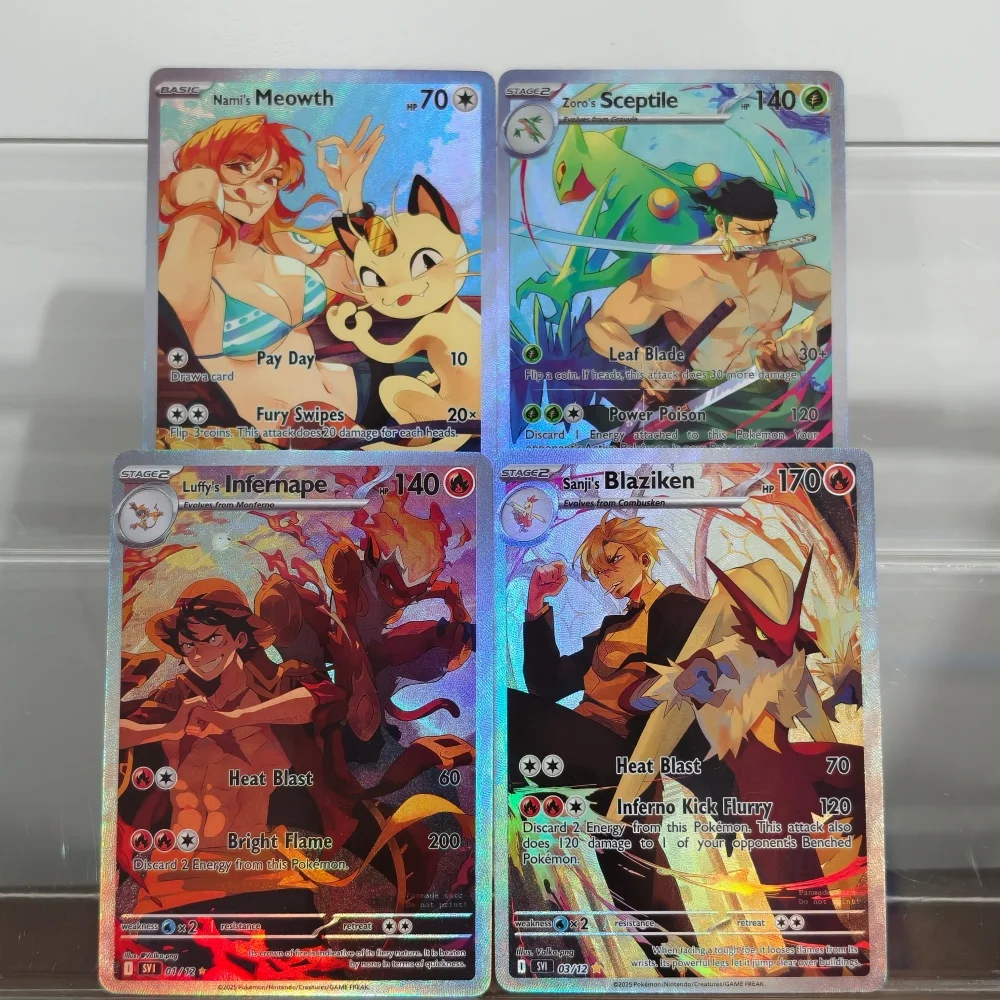 Pokemon TCG DIY Card One Piece x Crossover Namis Meowth Zoro's Sceptile Luffy's Infernape Sanji's Blaziken Collectible Game Card
Pokemon TCG DIY Card One Piece x Crossover Namis Meowth Zoro's Sceptile Luffy's Infernape Sanji's Blaziken Collectible Game Card