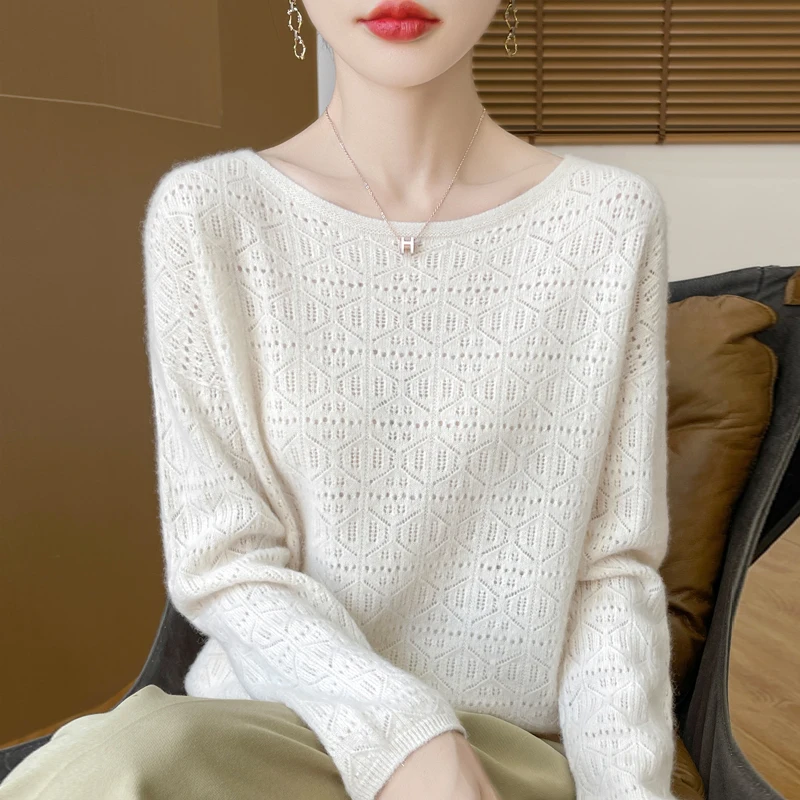 100% merino wool women's knitted top, bateau collar, hollow, pullover, versatile, solid color, 2025 spring and summer new style
100% merino wool women's knitted top, bateau collar, hollow, pullover, versatile, solid color, 2025 spring and summer new style