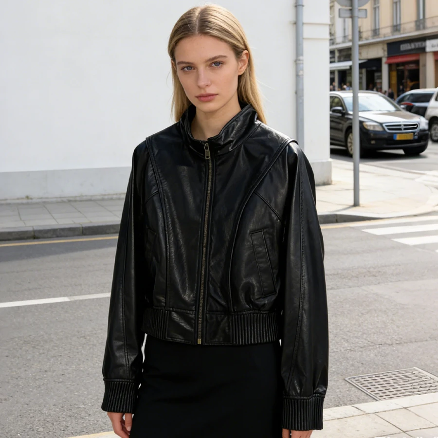 Genuine Leather Jacket With Zipper Leather Bomber Jacket Black Luxury Women's Short Sheepskin Coat
Genuine Leather Jacket With Zipper Leather Bomber Jacket Black Luxury Women's Short Sheepskin Coat