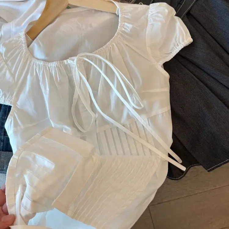 White Lace Up Single Breasted Bubble Short Sleeved Top Blusa Femme White Crop Summer Shirts & Blouses Camisas De Mujer
White Lace Up Single Breasted Bubble Short Sleeved Top Blusa Femme White Crop Summer Shirts & Blouses Camisas De Mujer