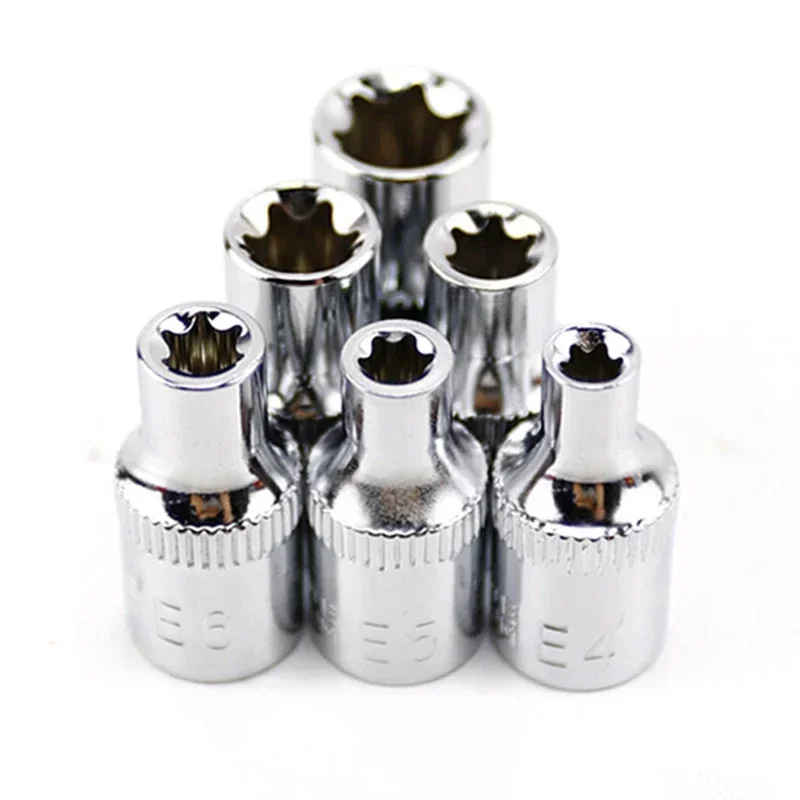 6pcs/set Drive Socket 1/4 Hexagon Torx Star Female Bit Socket Sets E4 E5 E6 E7 E8 E10 Steel Silver Hand Tool Accessories
6pcs/set Drive Socket 1/4 Hexagon Torx Star Female Bit Socket Sets E4 E5 E6 E7 E8 E10 Steel Silver Hand Tool Accessories