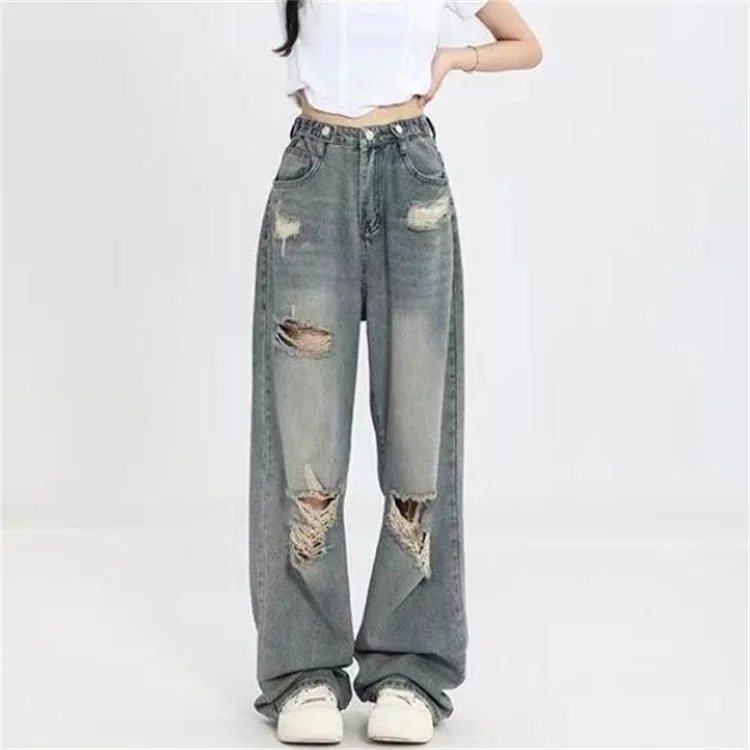 American Retro Hole-punched Jeans Women High Waist Straight-crotch Loose Slim Design High-street Vibe Wide-legged Dragging Pants
American Retro Hole-punched Jeans Women High Waist Straight-crotch Loose Slim Design High-street Vibe Wide-legged Dragging Pants