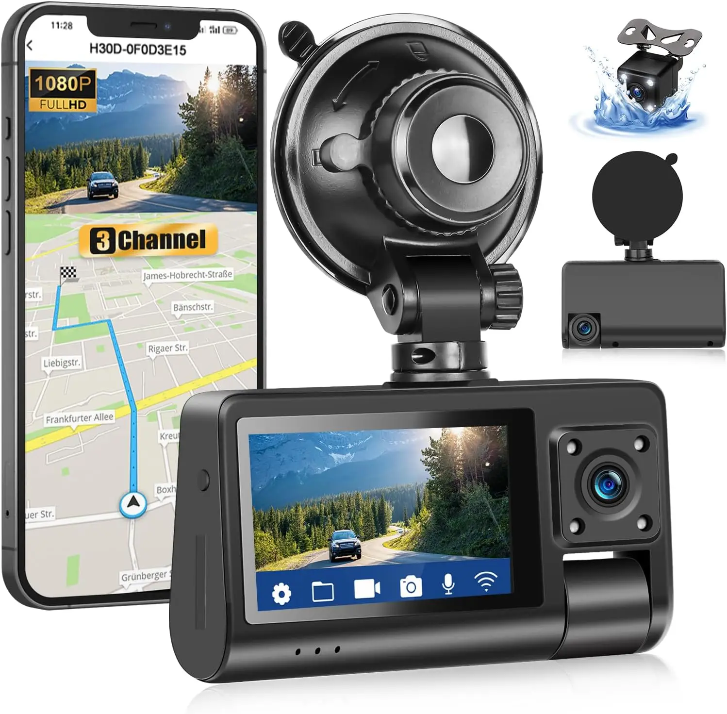 3 Channel Dash Cam Front Rear 3' Touchscreen 1080P HD WiFi G-Sensor Loop Parking IR Night Vision
3 Channel Dash Cam Front Rear 3' Touchscreen 1080P HD WiFi G-Sensor Loop Parking IR Night Vision