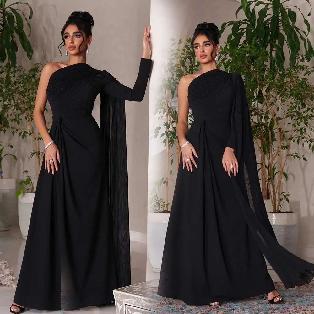 Customized Ball Saudi Arabian Women's Evening Dress Shawl Single Shoulder Long Sleeved Pleated Women Black Party Formal Occasion
Customized Ball Saudi Arabian Women's Evening Dress Shawl Single Shoulder Long Sleeved Pleated Women Black Party Formal Occasion