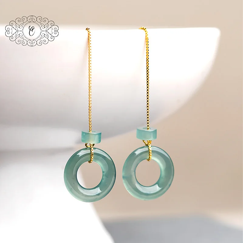 Long Threader Earrings, Natural Jade, S925 Silver Inlaid, Donut Pendant, Elegant Accessory, Blessing Gift
Long Threader Earrings, Natural Jade, S925 Silver Inlaid, Donut Pendant, Elegant Accessory, Blessing Gift