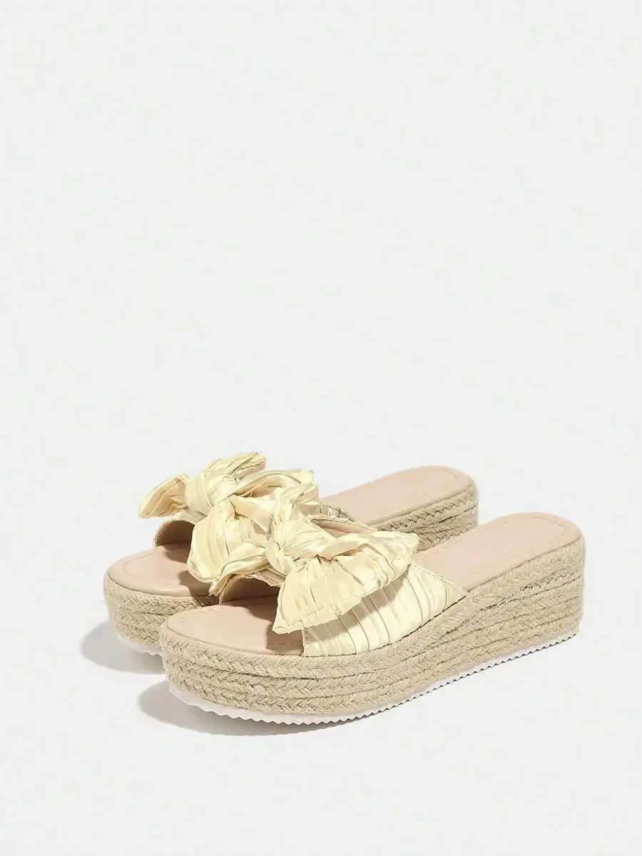 Pleated Satin Bow Espadrille Platform Slide Sandals For Women
Pleated Satin Bow Espadrille Platform Slide Sandals For Women