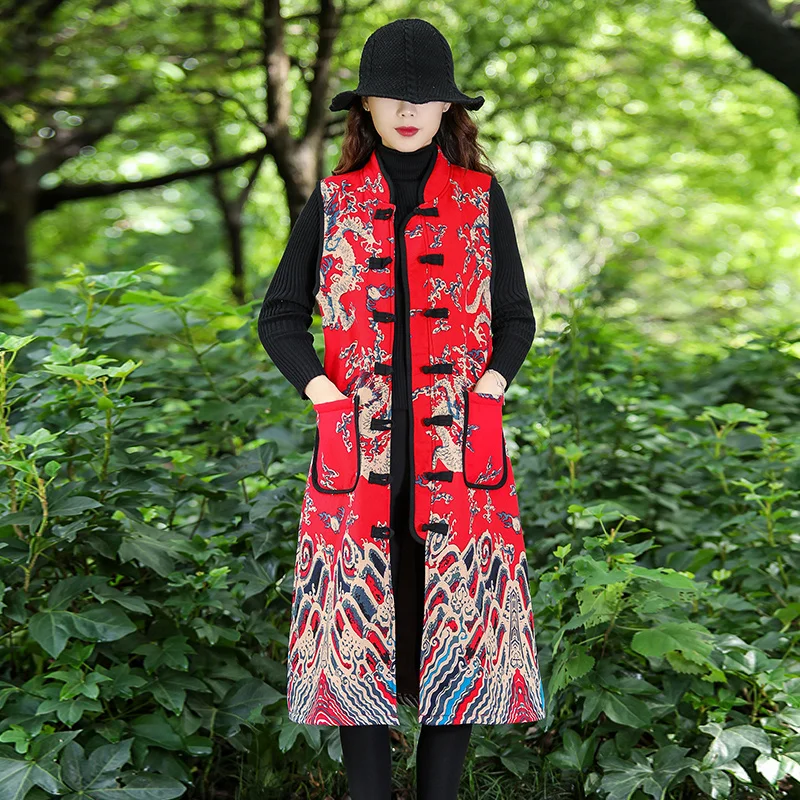 Ethnic Style Sleeveless Jacket Women Vintage Casual Chinese Vest 2022 Autumn Winter Thicken Female Loose Mid-length Waistcoat
Ethnic Style Sleeveless Jacket Women Vintage Casual Chinese Vest 2022 Autumn Winter Thicken Female Loose Mid-length Waistcoat