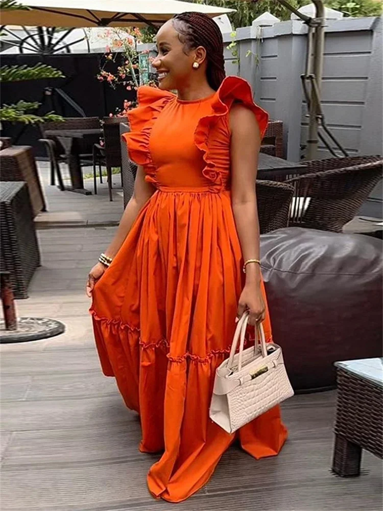 Dresses for Women Elegant Leaf Sleeve Solid Casual Party Long Swing Dress New Summer Clothes Wholesale 2024
Dresses for Women Elegant Leaf Sleeve Solid Casual Party Long Swing Dress New Summer Clothes Wholesale 2024
