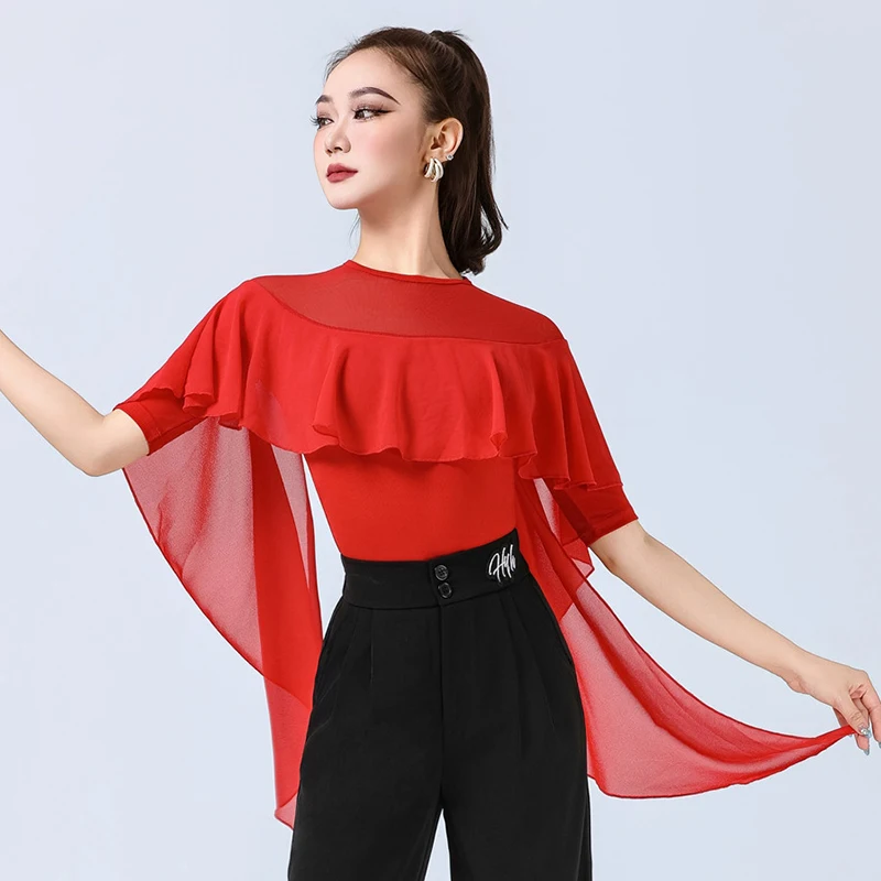 New Latin Dance Mesh Tops Red Mid Sleeves Practice Clothes Women Rumba Modern Dance Clothing Black Adult Dancing Bodysuit XH2854
New Latin Dance Mesh Tops Red Mid Sleeves Practice Clothes Women Rumba Modern Dance Clothing Black Adult Dancing Bodysuit XH2854