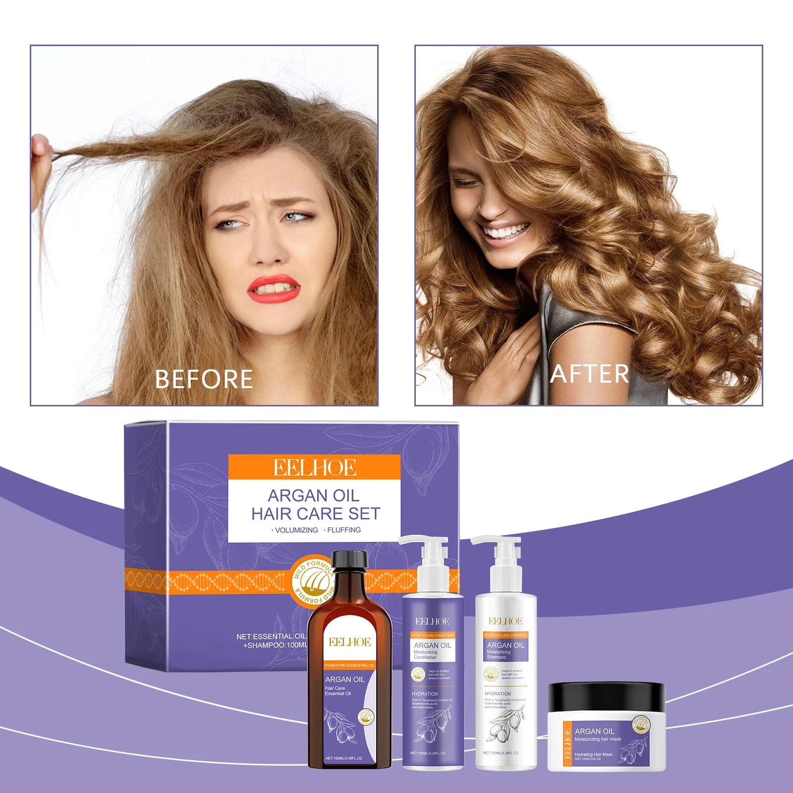Argan Oil Hair Care Set Cleanses And Controls Oil Deeply Nourishes Hair,Effectively Repairs Hair Ends,And Adds Shine&Elasticity
Argan Oil Hair Care Set Cleanses And Controls Oil Deeply Nourishes Hair,Effectively Repairs Hair Ends,And Adds Shine&Elasticity