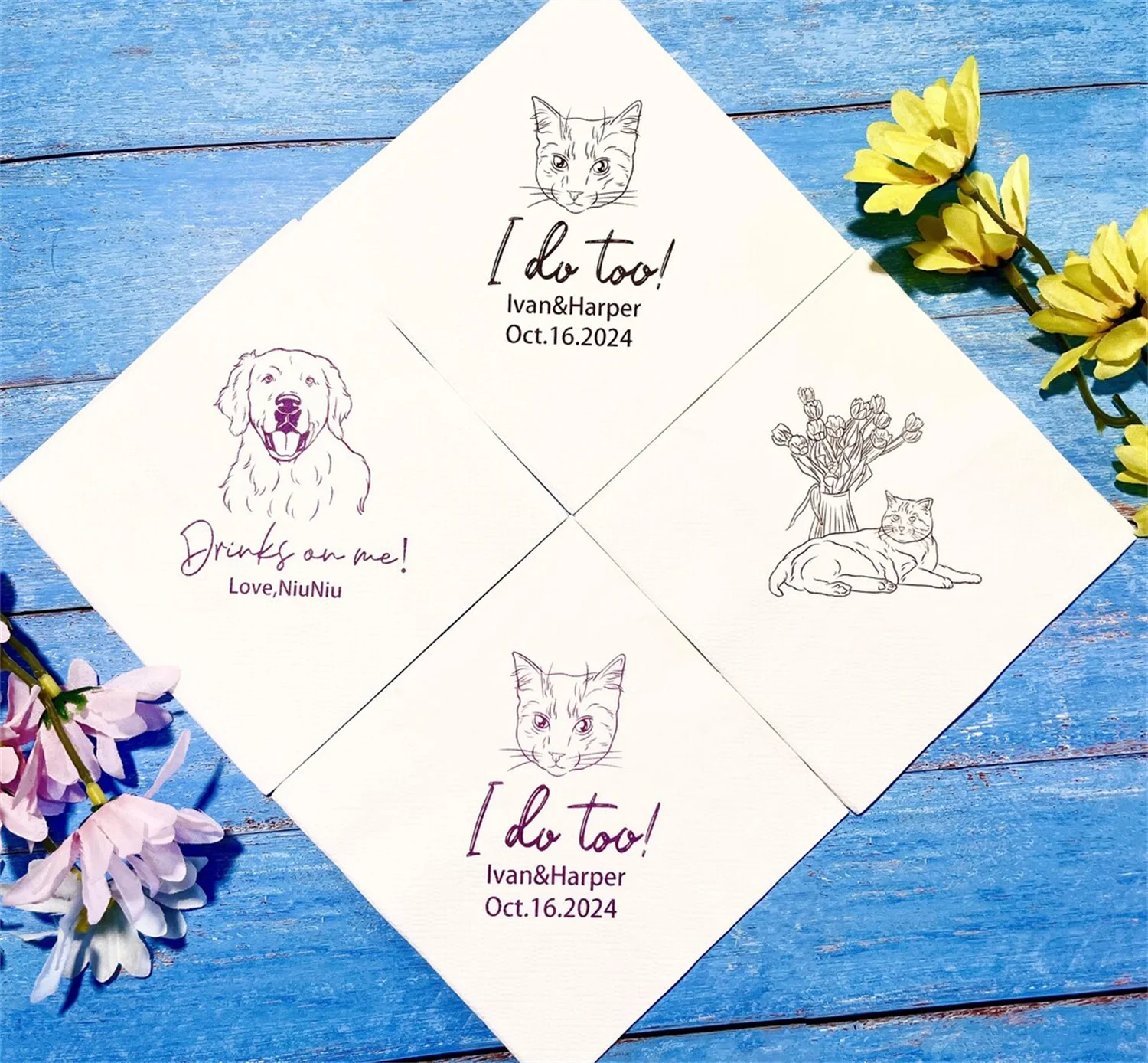 50 шт. персонализированные коктейльные салфетки для кошек, индивидуальные иллюстрированные свадебные салфетки для собак, индивидуальные салфетки с портретом домашних животных, помолвка, декабрь
50 шт. персонализированные коктейльные салфетки для кошек, индивидуальные иллюстрированные свадебные салфетки для собак, индивидуальные салфетки с портретом домашних животных, помолвка, декабрь