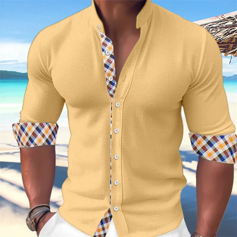 Men's retro shirt solid color stand up collar outdoor street long sleeved button up clothing designer casual breathable s-5XL
Men's retro shirt solid color stand up collar outdoor street long sleeved button up clothing designer casual breathable s-5XL