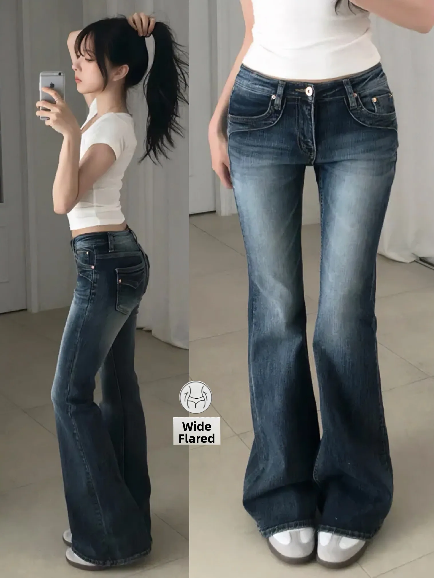 Self-kept Good Fit Micro Flare mid Low Waist Women's Jeans Heavy Design Sensation Korean Style Natural Waist Denim Pants
Self-kept Good Fit Micro Flare mid Low Waist Women's Jeans Heavy Design Sensation Korean Style Natural Waist Denim Pants