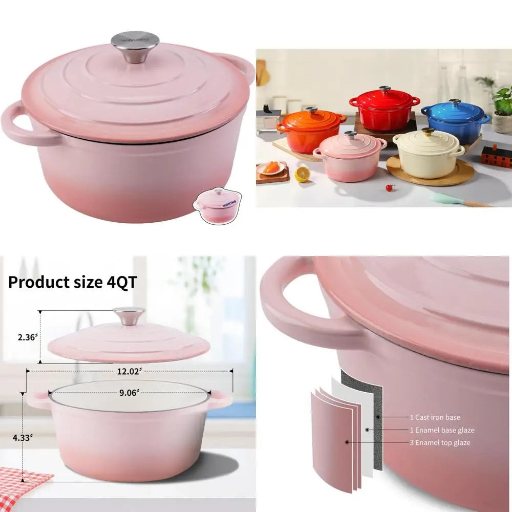 Pink Heavy-Duty Enamel Cast Iron Dutch Oven, 4QT, Perfect for Bread Baking, Braising, Stews, Roasting, and More
Pink Heavy-Duty Enamel Cast Iron Dutch Oven, 4QT, Perfect for Bread Baking, Braising, Stews, Roasting, and More