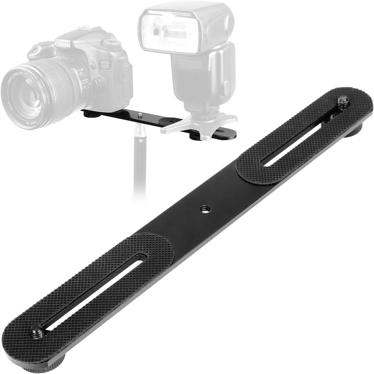 10.6" Dual Camera Mount Flash Bracket for DSLR, LED Light & Mic
10.6" Dual Camera Mount Flash Bracket for DSLR, LED Light & Mic