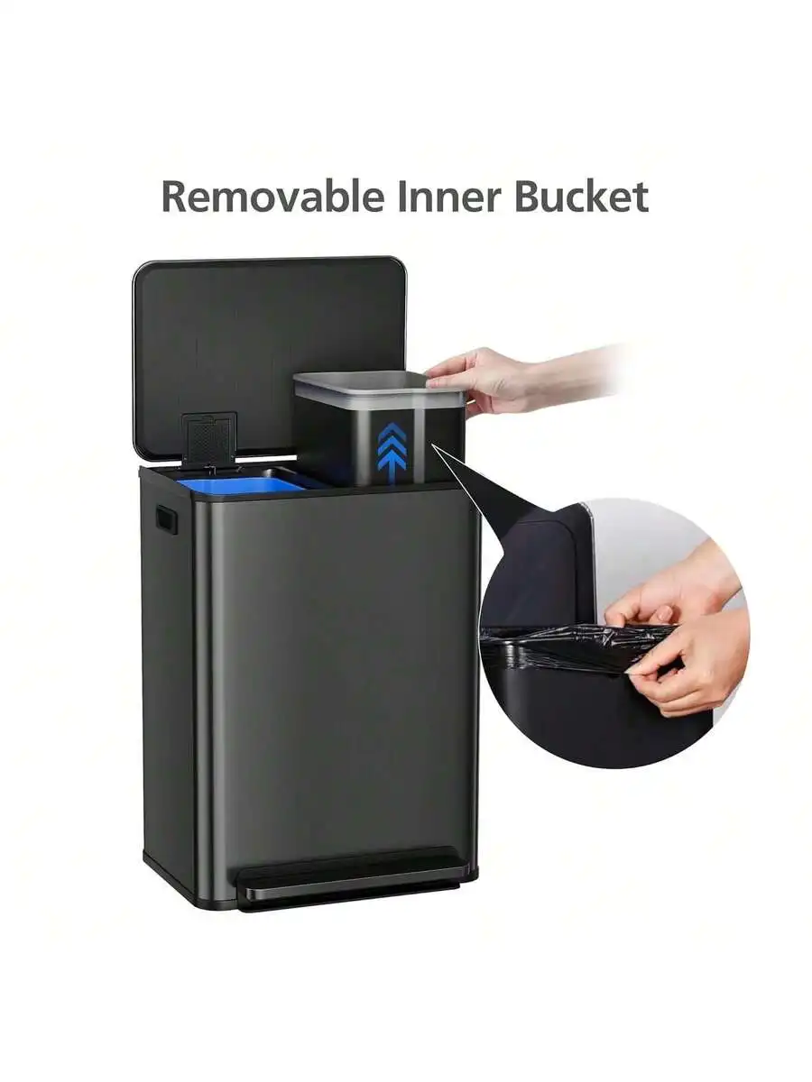 60L Stainless Steel Pedal Trash Can With Removable Inner Bucket For Kitchen Office
60L Stainless Steel Pedal Trash Can With Removable Inner Bucket For Kitchen Office