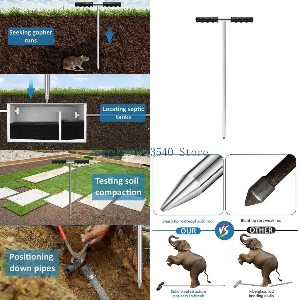 02DC Upgraded Soil Sampler Probe Retractable- Stainless Steel Soil Probe Rod 32-48Inch Hight Tubular- T-Style Handle Durable