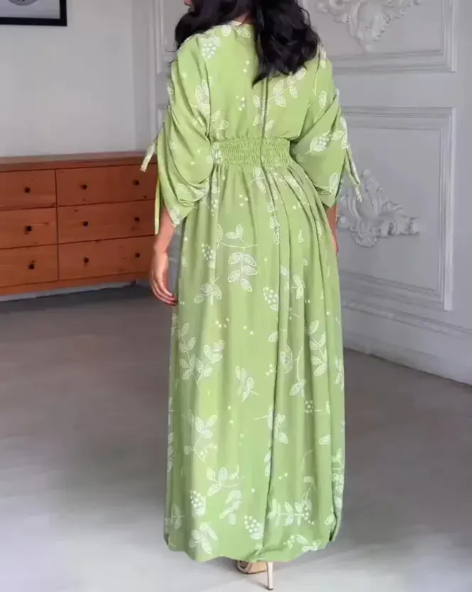 Women's Floral Print Overlapping V-Neck Drawstring Sleeve Fitted Waist Long Dress Casual Tie Waist Zipper Back Vacation Dress
Women's Floral Print Overlapping V-Neck Drawstring Sleeve Fitted Waist Long Dress Casual Tie Waist Zipper Back Vacation Dress