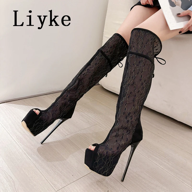 Liyke Autum 16CM Ultra High Heels Sexy Party Club Strip Pole Dance Over The Knee Boots Женские туфли на платформе с открытым носком на шнуровке и молнией
Liyke Autum 16CM Ultra High Heels Sexy Party Club Strip Pole Dance Over The Knee Boots Женские туфли на платформе с открытым носком на шнуровке и молнией
