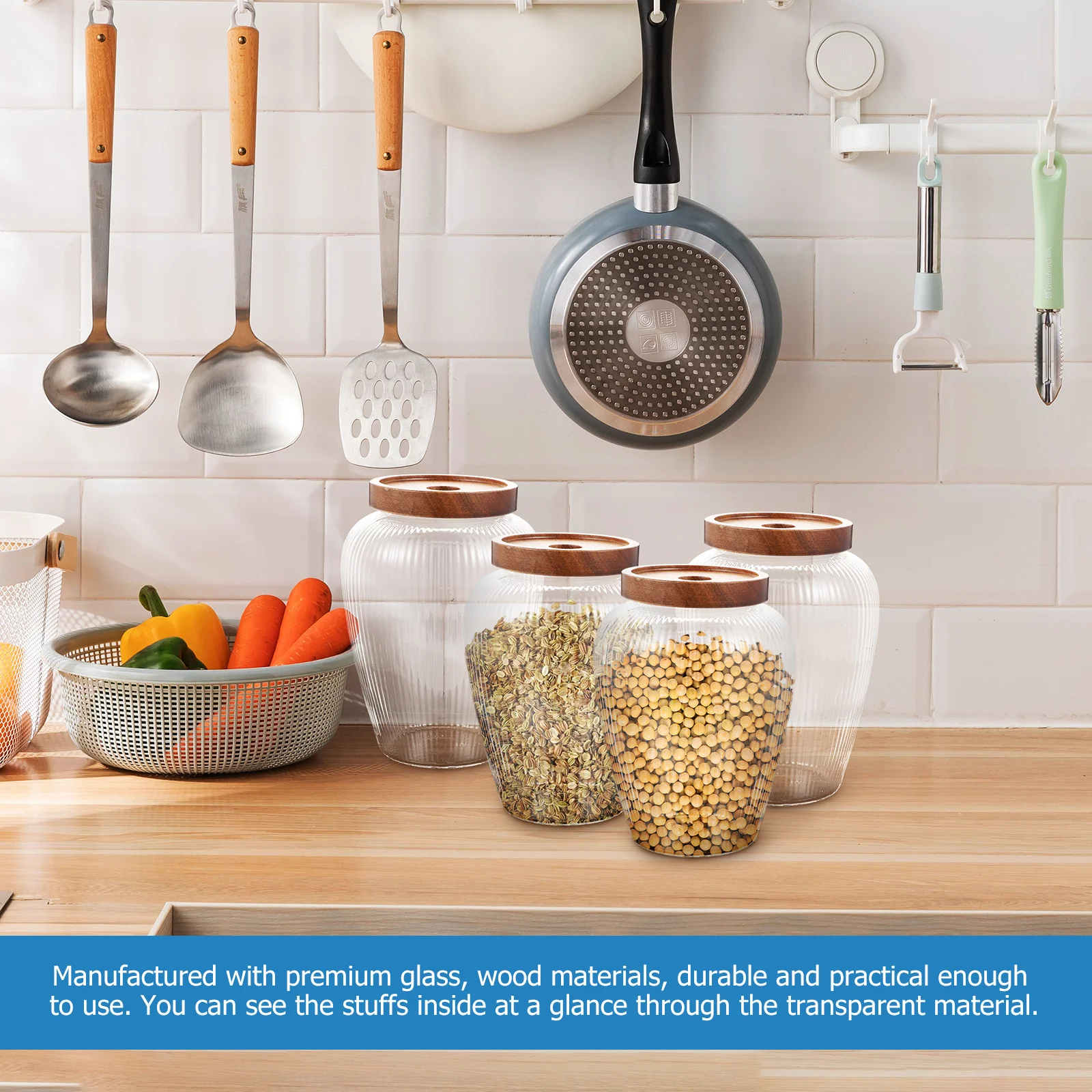 1100Ml Airtight Glass Storage Jar with Wooden Lid Clear Sealed Canister for Sugar Flour Snacks Tea Loose Coffee Beans Home
1100Ml Airtight Glass Storage Jar with Wooden Lid Clear Sealed Canister for Sugar Flour Snacks Tea Loose Coffee Beans Home