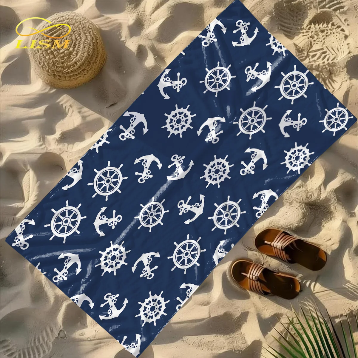 LISM Navy Blue Beach Towel with Anchor & Ship Wheel Print, Quick - Dry Towel for Beach Pool Holiday
LISM Navy Blue Beach Towel with Anchor & Ship Wheel Print, Quick - Dry Towel for Beach Pool Holiday