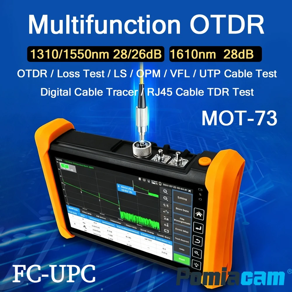 Оптический рефлектометр MOT-73 OTDR с автоматической диагностикой, FC-UPC, 7-дюймовый дисплей, измеритель оптической мощности OPM, VFL, LS, UTP, LAN, карта событий, Android, измерение длины сетевого кабеля
Оптический рефлектометр MOT-73 OTDR с автоматической диагностикой, FC-UPC, 7-дюймовый дисплей, измеритель оптической мощности OPM, VFL, LS, UTP, LAN, карта событий, Android, измерение длины сетевого кабеля