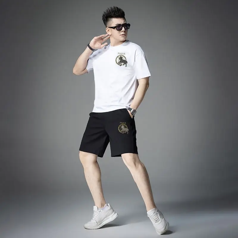 Summer High-end Suit Men's Short Pants Pure Cotton Printing Two-piece Set Trendy Round Neck Short-sleeved Men's Casual Sports
Summer High-end Suit Men's Short Pants Pure Cotton Printing Two-piece Set Trendy Round Neck Short-sleeved Men's Casual Sports
