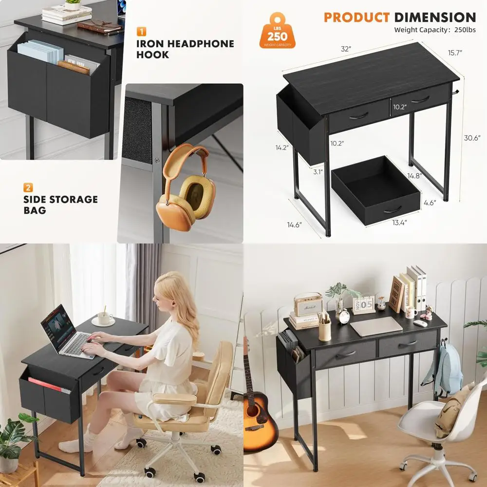 Письменный стол из ткани 32, для домашнего офиса, игр и учебы, регулируемая высота, боковой карман и крючок, черный
Письменный стол из ткани 32, для домашнего офиса, игр и учебы, регулируемая высота, боковой карман и крючок, черный