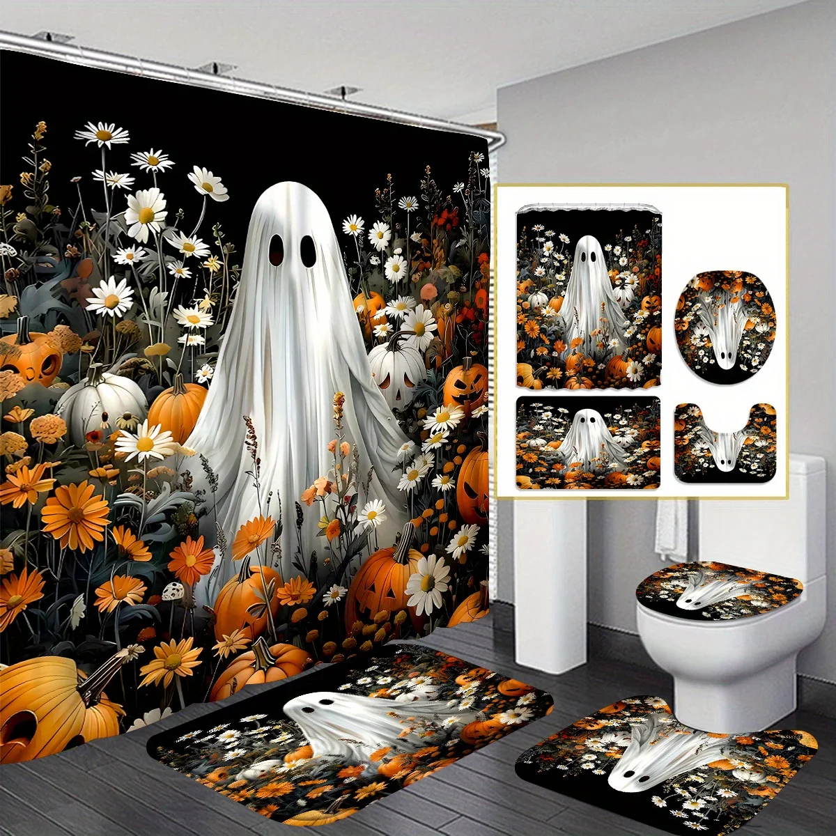 Halloween Ghost Bathroom Set: Shower Curtain, Mat, Towel, Toilet Cover - 4Pcs Waterproof Decor for a Spooky Bath
Halloween Ghost Bathroom Set: Shower Curtain, Mat, Towel, Toilet Cover - 4Pcs Waterproof Decor for a Spooky Bath