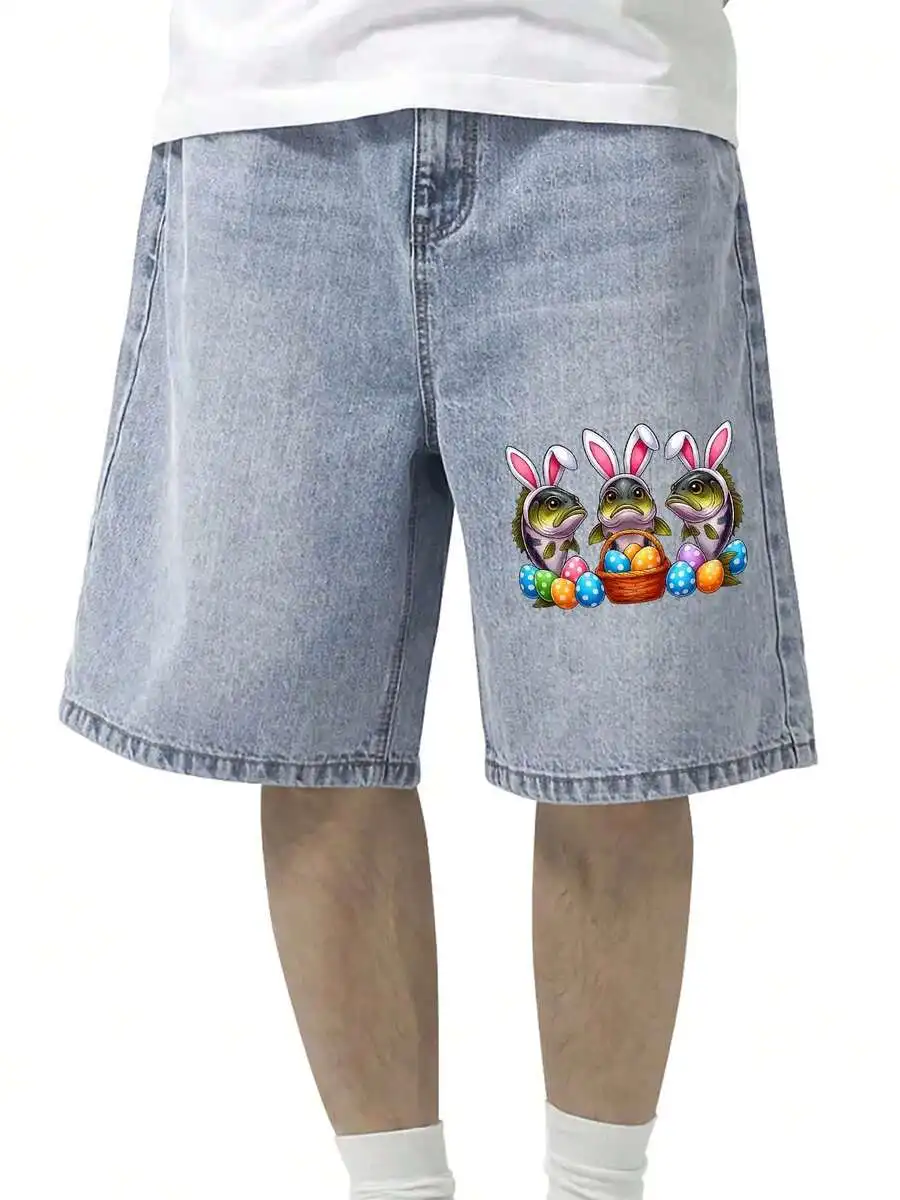 Mens Denim Shorts With Fish Bunny Ears Easter Egg Print Casual Loose Fit
Mens Denim Shorts With Fish Bunny Ears Easter Egg Print Casual Loose Fit