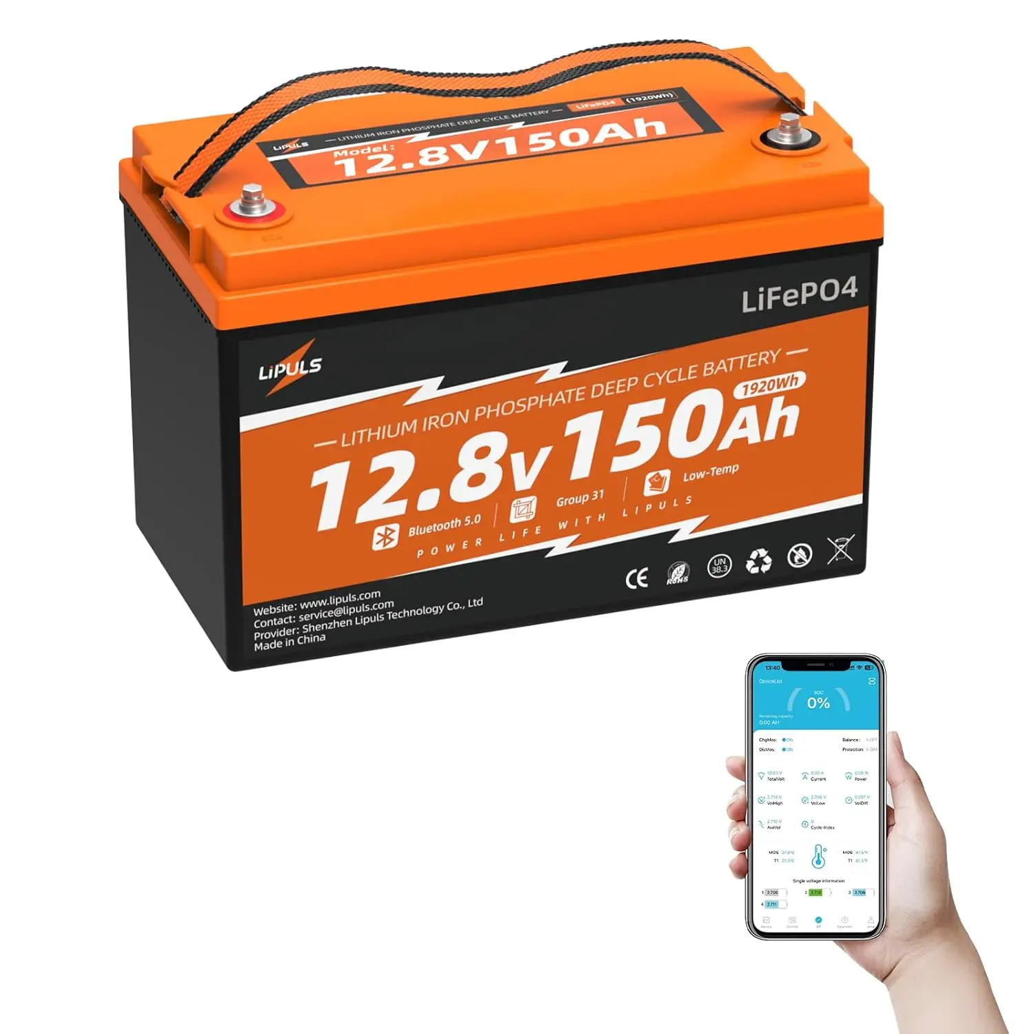 12V 150Ah Lithium Battery LiFePO4 Deep Cycle Battery, Low Temperature Protection, Built-in 200A BMS, Max.1920Wh, Customized
12V 150Ah Lithium Battery LiFePO4 Deep Cycle Battery, Low Temperature Protection, Built-in 200A BMS, Max.1920Wh, Customized
