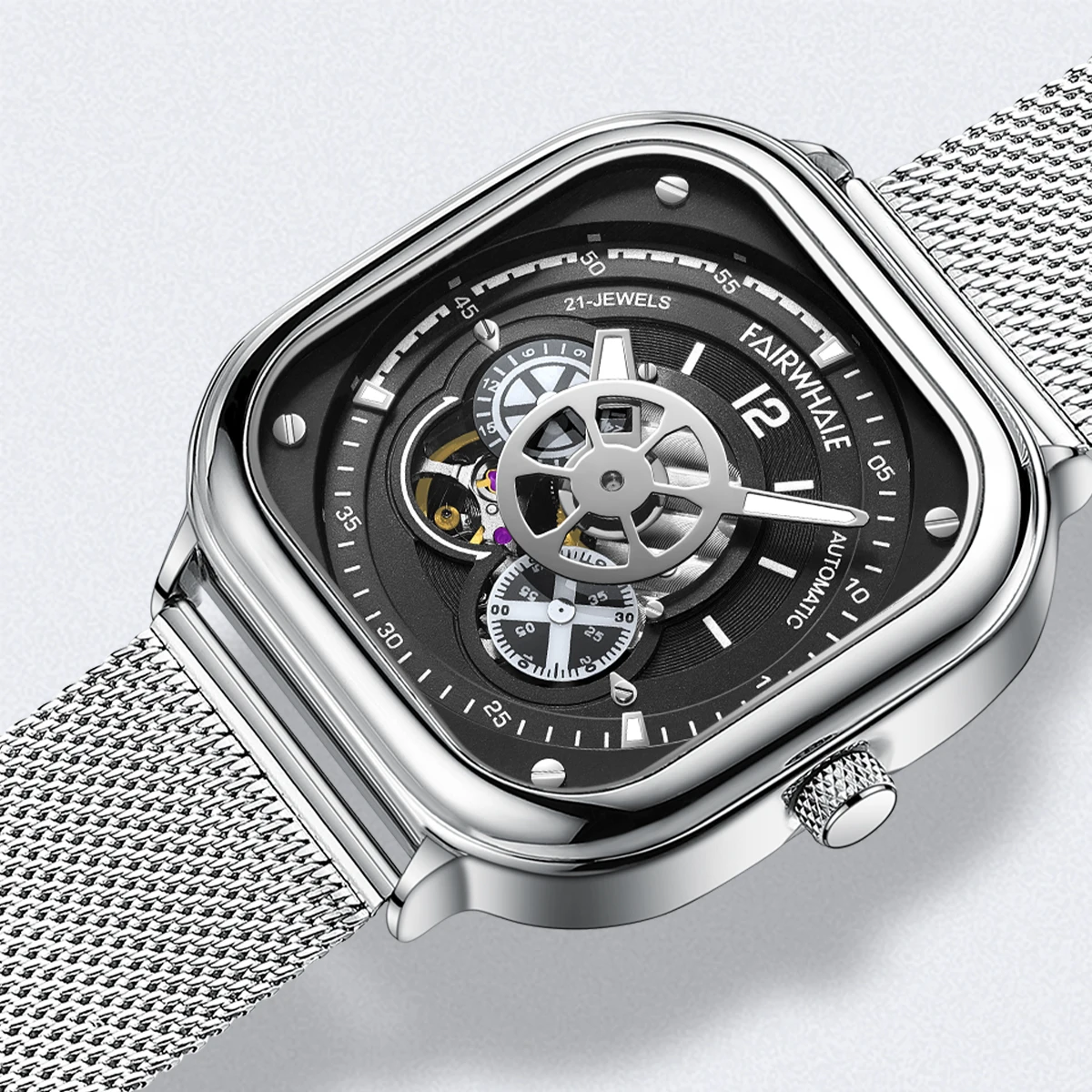 Mark Fairwhale Fashion Square 3D Dial Automatic Mechanical Wristwatch Milanese mesh strap For montre luxe
Mark Fairwhale Fashion Square 3D Dial Automatic Mechanical Wristwatch Milanese mesh strap For montre luxe