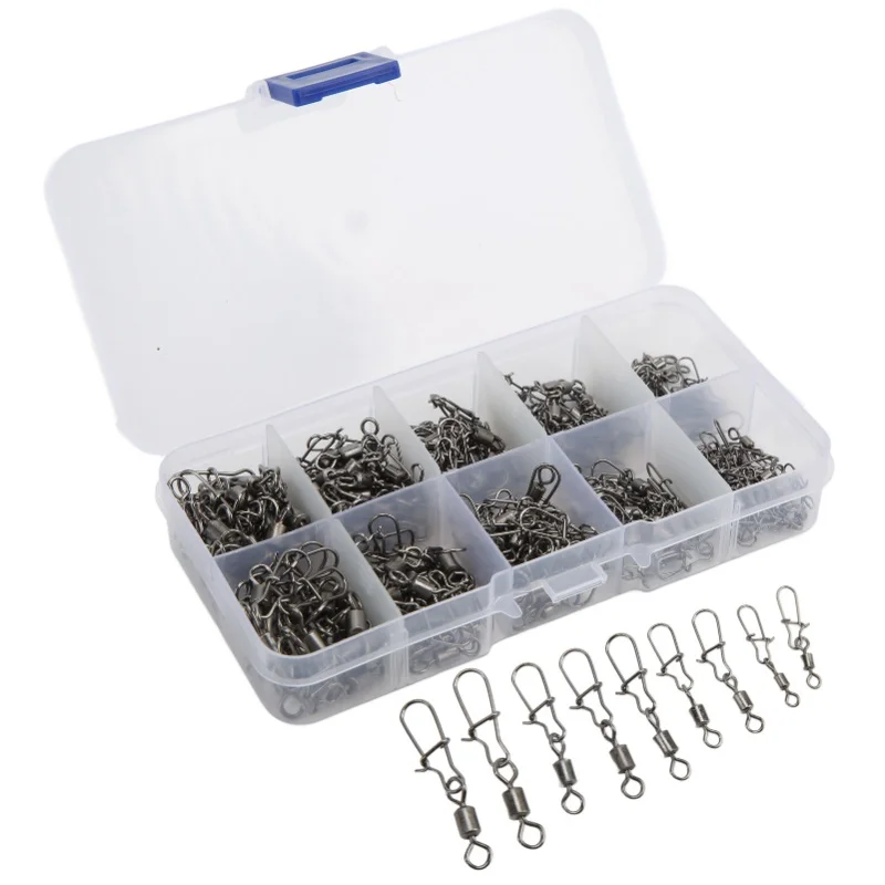 210pcs Fishing Swivels Snaps Set Stainless Steel Rolling Barrel Swivel With Safety Snaps Fishing Line Connector
210pcs Fishing Swivels Snaps Set Stainless Steel Rolling Barrel Swivel With Safety Snaps Fishing Line Connector