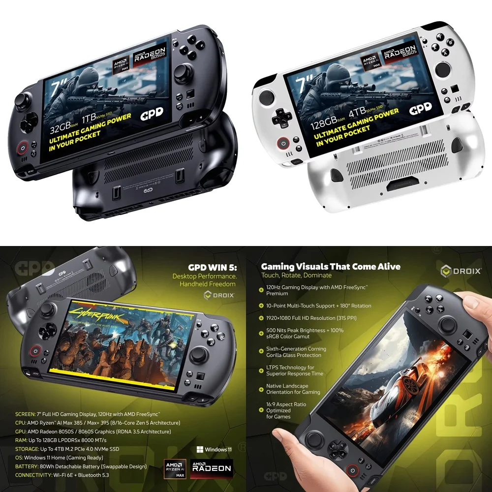 WIN 5 Win5 Gaming Handheld PC for Al Max+ 395 Al Max 385 handheld gaming console for 32GB 64GB 128GB LPDDR5X RAM 1TB 2TB 4TB
WIN 5 Win5 Gaming Handheld PC for Al Max+ 395 Al Max 385 handheld gaming console for 32GB 64GB 128GB LPDDR5X RAM 1TB 2TB 4TB