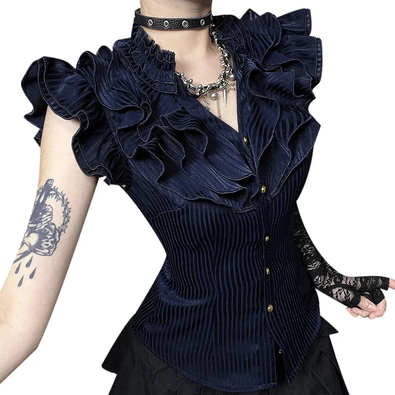 2025 New Retro Elegant Palace Style Shirt Women Dark Gothic Sexy Hotsweet Y2k E-girl Punk V-neck Ruffle Patchwork Blouse Female
2025 New Retro Elegant Palace Style Shirt Women Dark Gothic Sexy Hotsweet Y2k E-girl Punk V-neck Ruffle Patchwork Blouse Female