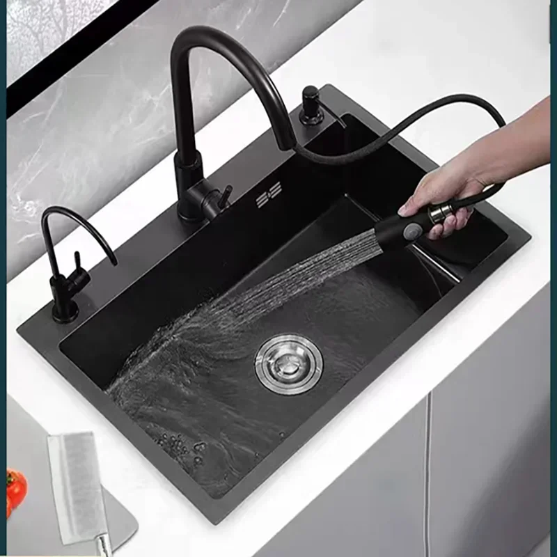 Nordic Metal Kitchen Sinks for Balcony Sink Black Thickened Nano Simple Design Household Kitchen Sink for Kitchen and Restaurant
Nordic Metal Kitchen Sinks for Balcony Sink Black Thickened Nano Simple Design Household Kitchen Sink for Kitchen and Restaurant
