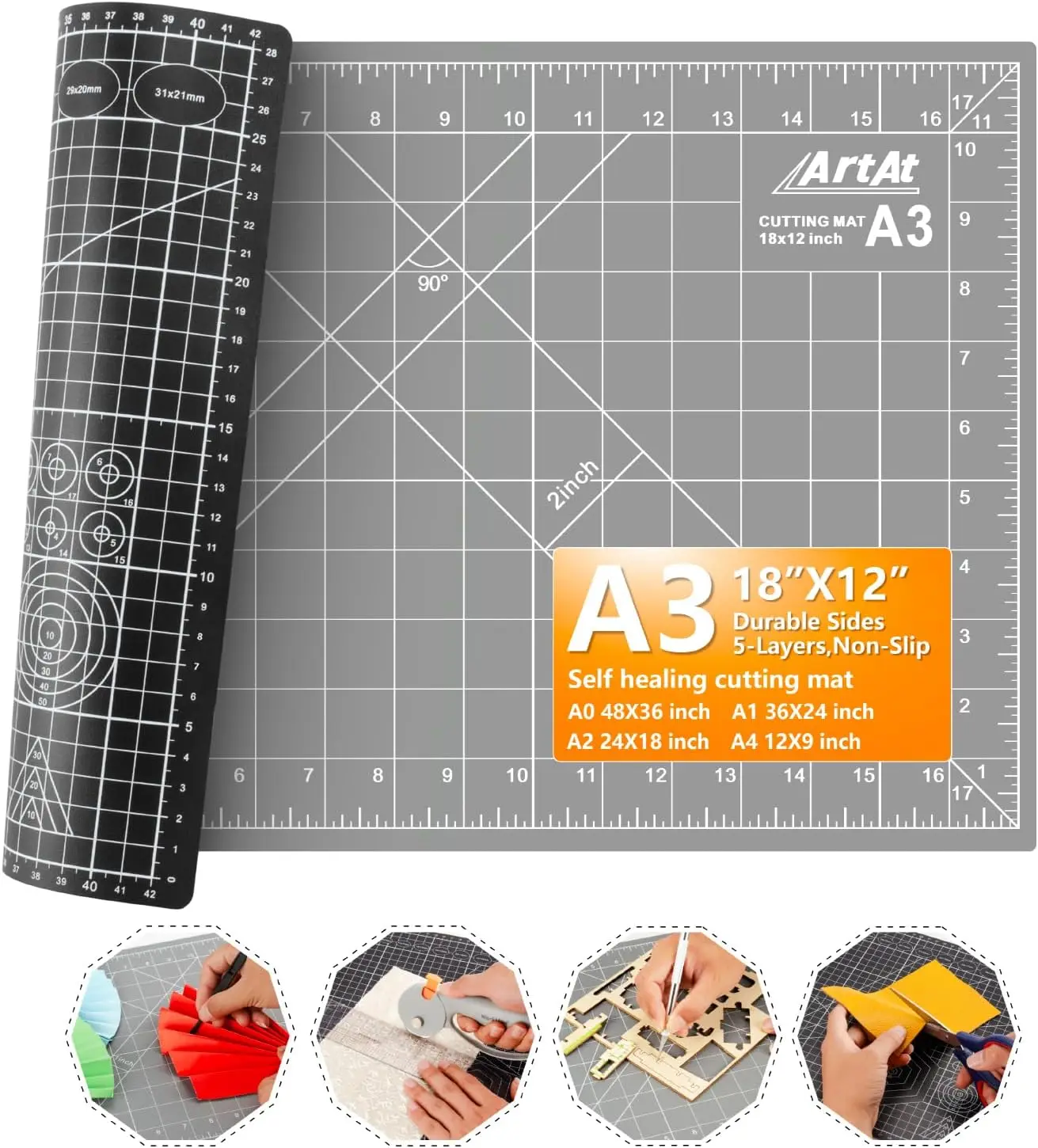 Self Healing Cutting Mat 12x18 Inch for Crafting, 5-Layer Durable PVC, Rotary Blade Friendly
Self Healing Cutting Mat 12x18 Inch for Crafting, 5-Layer Durable PVC, Rotary Blade Friendly