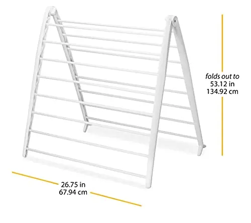 White A-Frame Folding Indoor Clothes Drying Rack Compact Freestanding Design 26.75W x 53.12H Inches
White A-Frame Folding Indoor Clothes Drying Rack Compact Freestanding Design 26.75W x 53.12H Inches