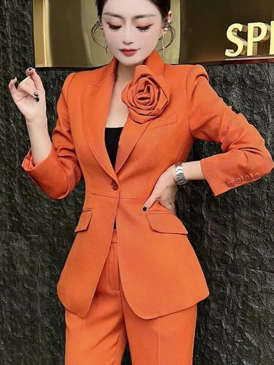 Orange Red Women's Suit Set High Waist Fashionable Elegant Lady Style Original Design Long Sleeve Button up Polyester Fabric
Orange Red Women's Suit Set High Waist Fashionable Elegant Lady Style Original Design Long Sleeve Button up Polyester Fabric
