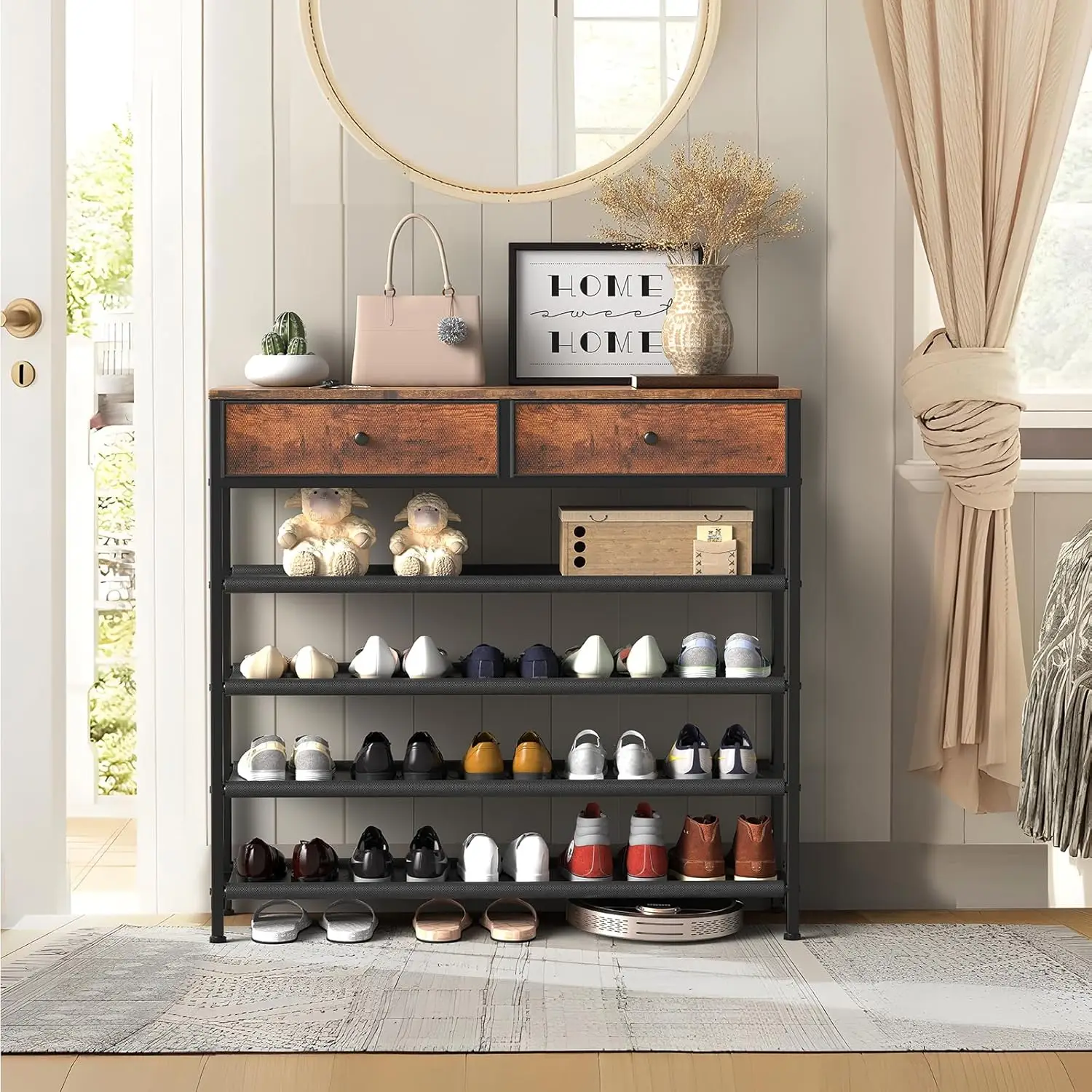 Umail Furniture Shoe Rack, 5 Tier Shoe Storage Organizer with 2 Drawers, Metal Shoe Shelf for 16-20 Pairs of Shoes
Umail Furniture Shoe Rack, 5 Tier Shoe Storage Organizer with 2 Drawers, Metal Shoe Shelf for 16-20 Pairs of Shoes